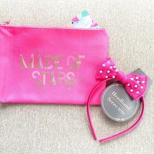 Girls Hair Accessories Zipper Bag & Pearl embellished Headband New With Tags